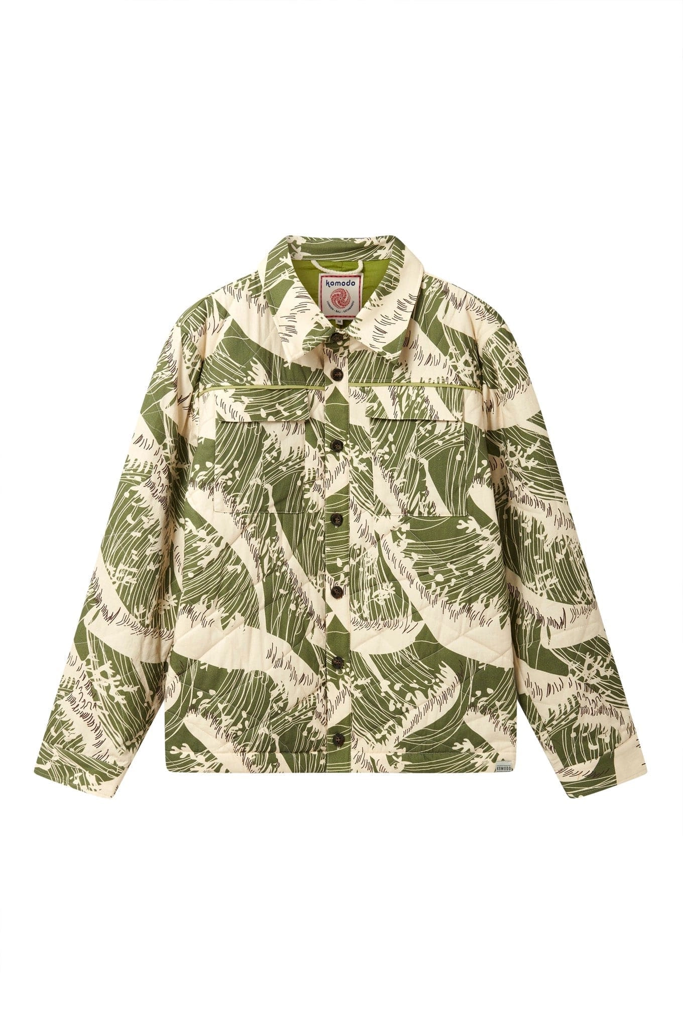 Caviar Men's Organic Cotton Jacket | Green Wave Print