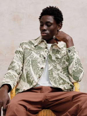 Caviar Men's Organic Cotton Jacket | Green Wave Print