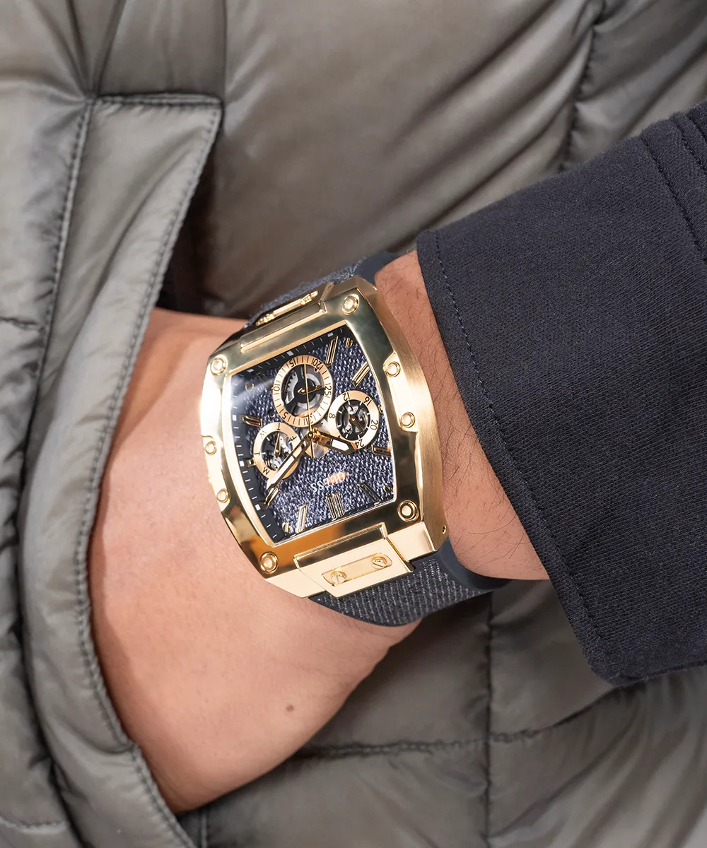 Guess Mens Black Gold Tone Multi-function Watch