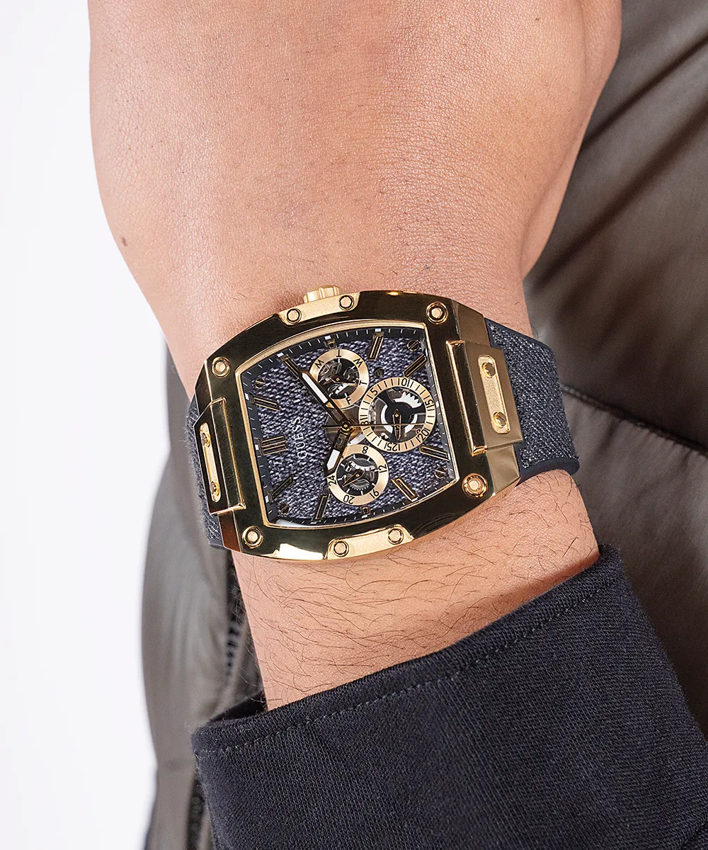 Guess Mens Black Gold Tone Multi-function Watch