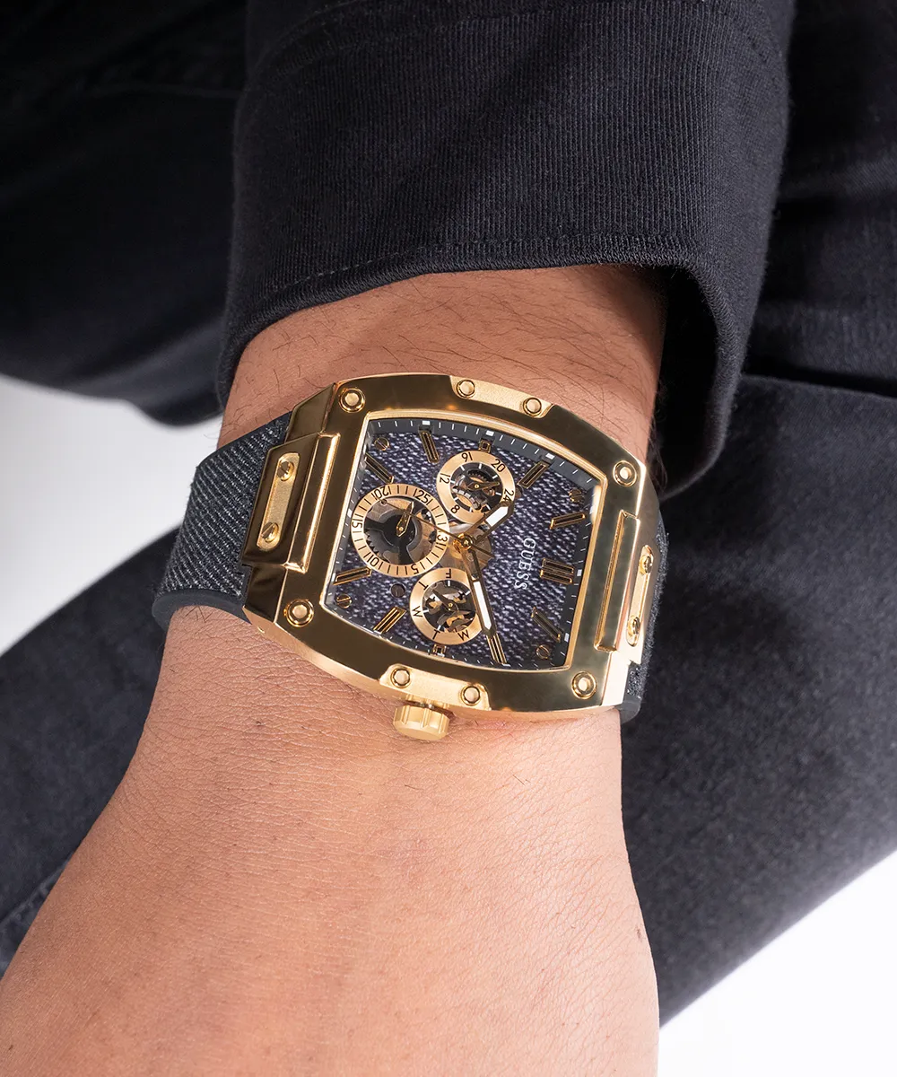 Guess Mens Black Gold Tone Multi-function Watch
