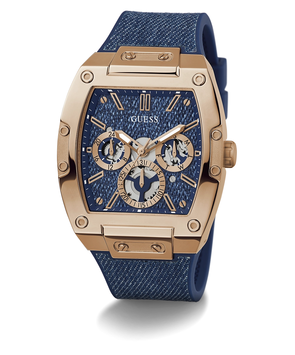 GUESS Mens Blue Rose Gold Tone Multi-function Watch