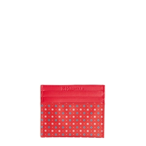 RED LEATHER AND SILK CREDIT CARD HOLDER