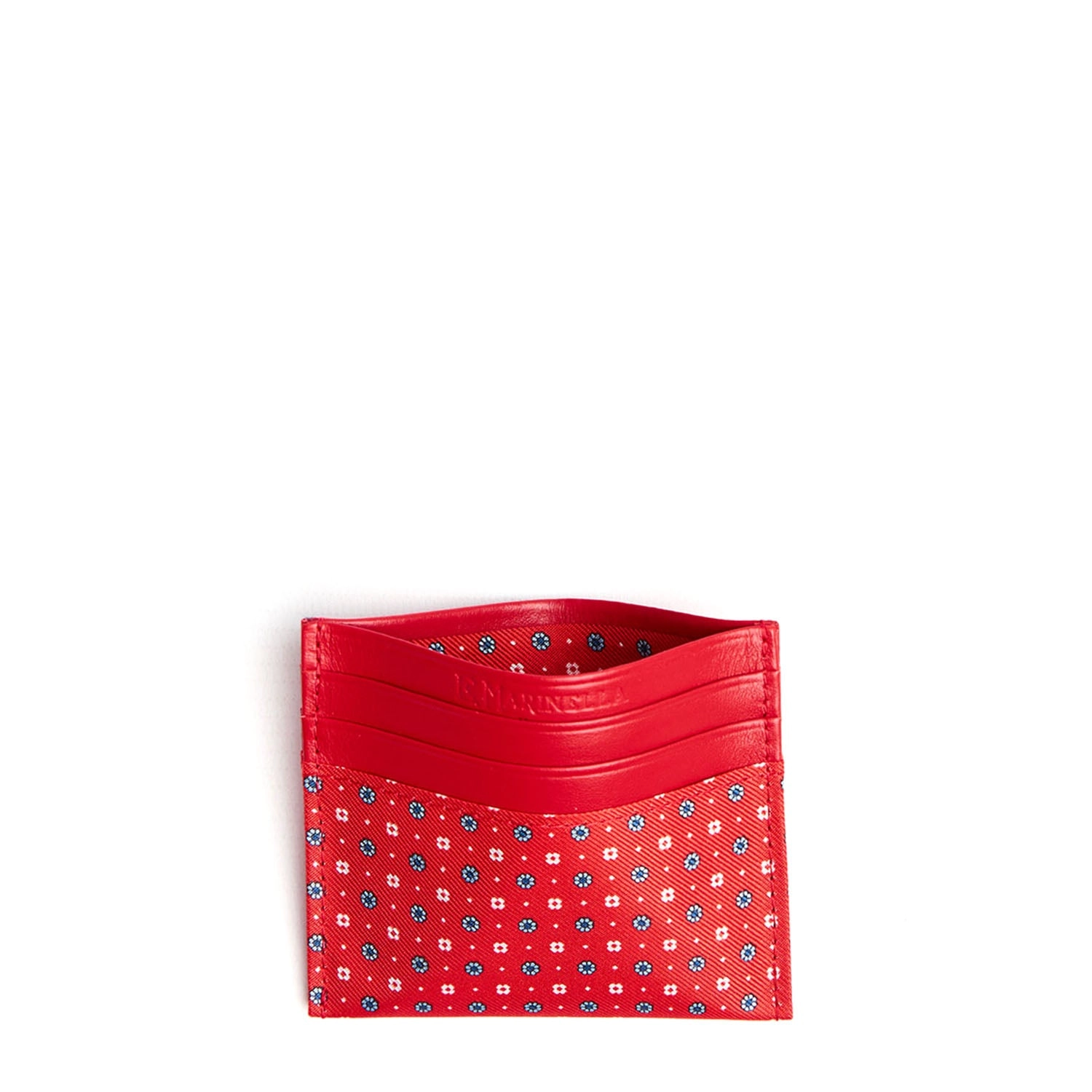 RED LEATHER AND SILK CREDIT CARD HOLDER