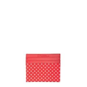 RED LEATHER AND SILK CREDIT CARD HOLDER