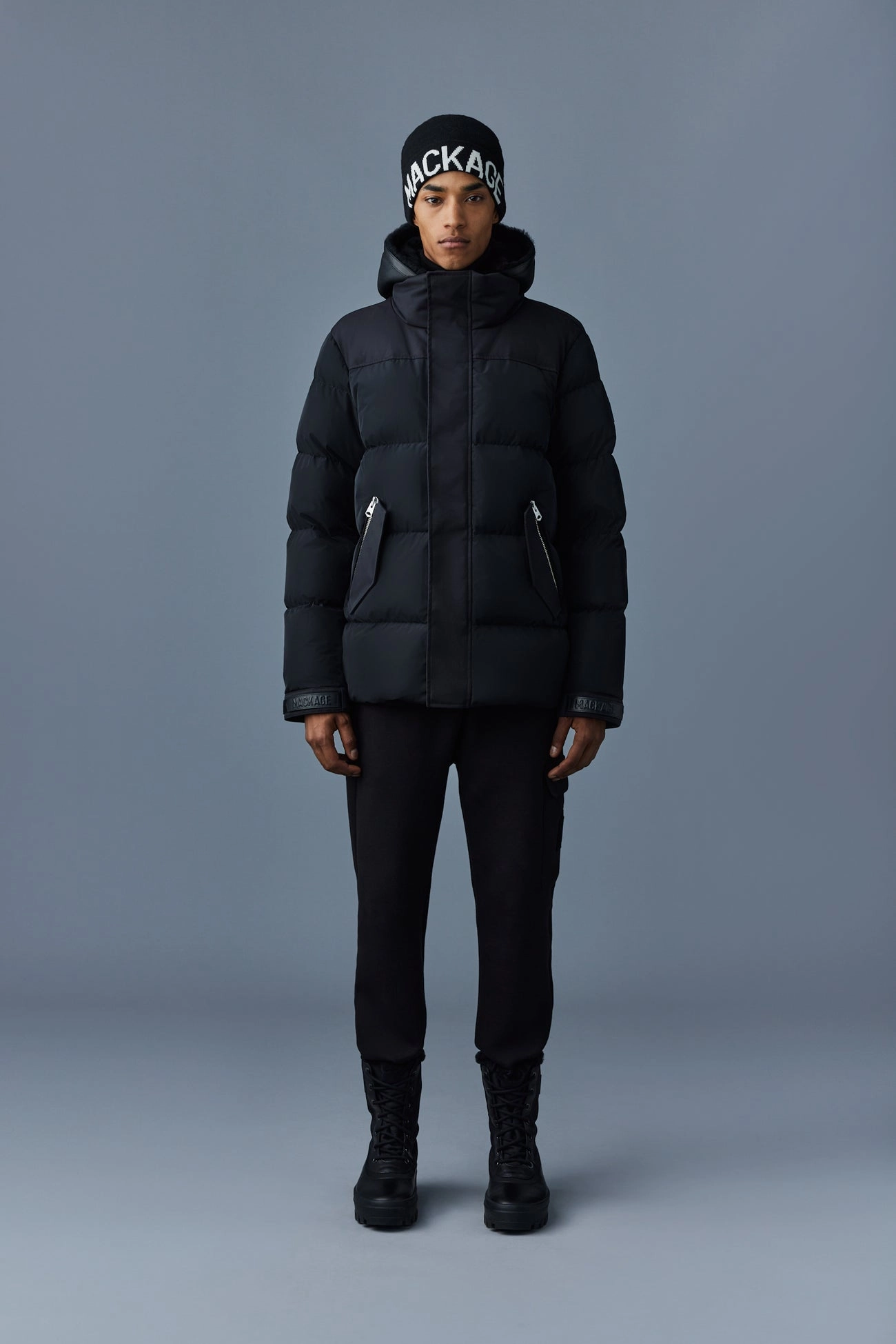 RILEY DOWN JACKET WITH REMOVABLE SHEARLING BIB BLACK