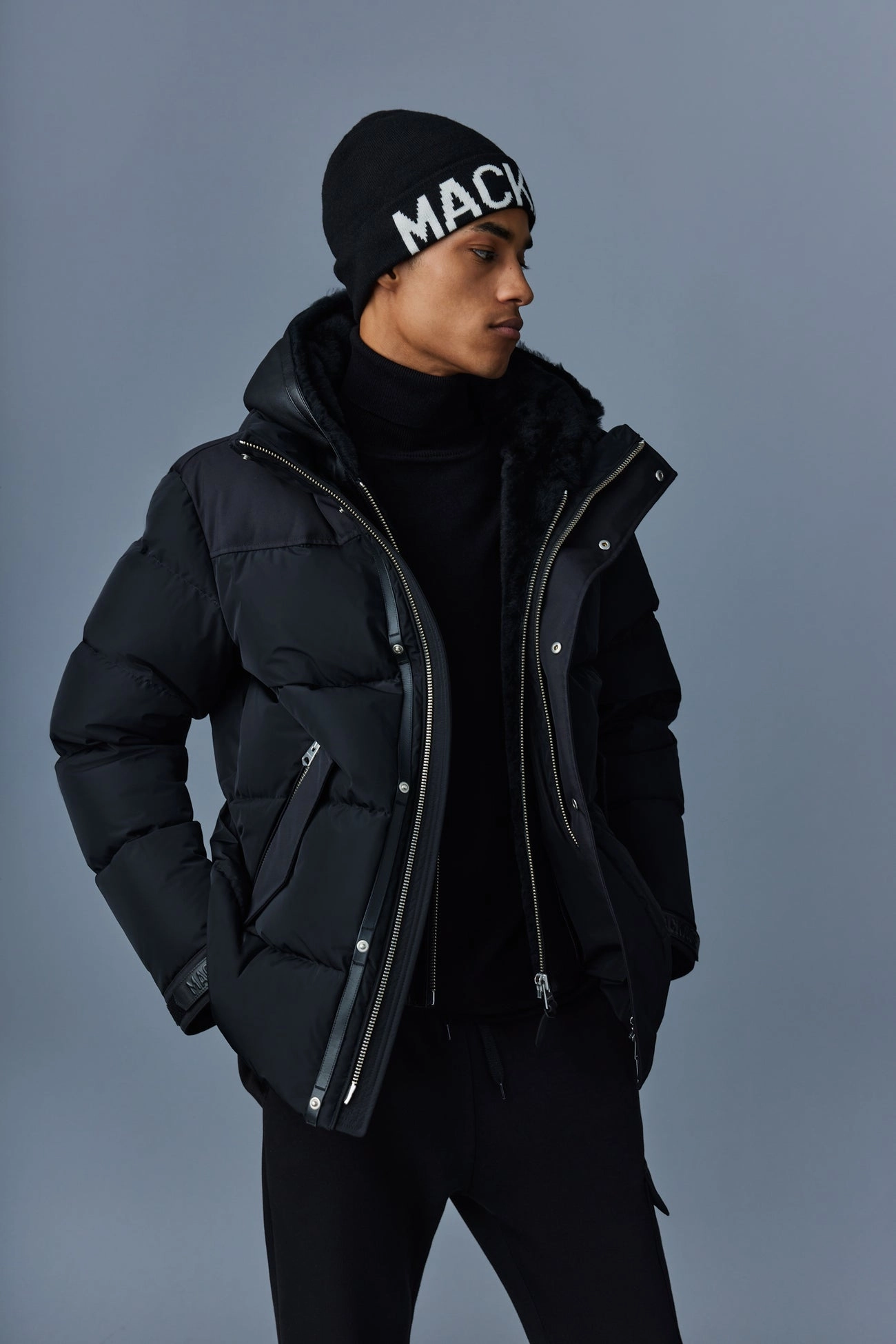 RILEY DOWN JACKET WITH REMOVABLE SHEARLING BIB BLACK