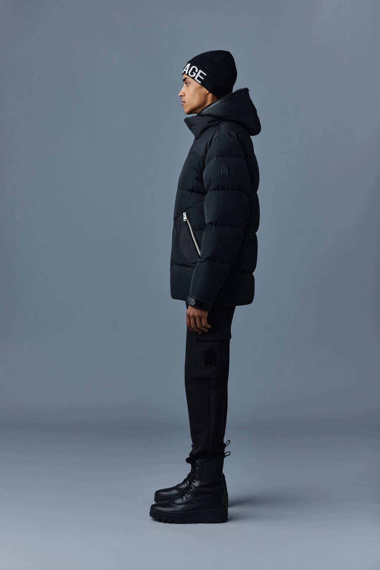RILEY DOWN JACKET WITH REMOVABLE SHEARLING BIB BLACK