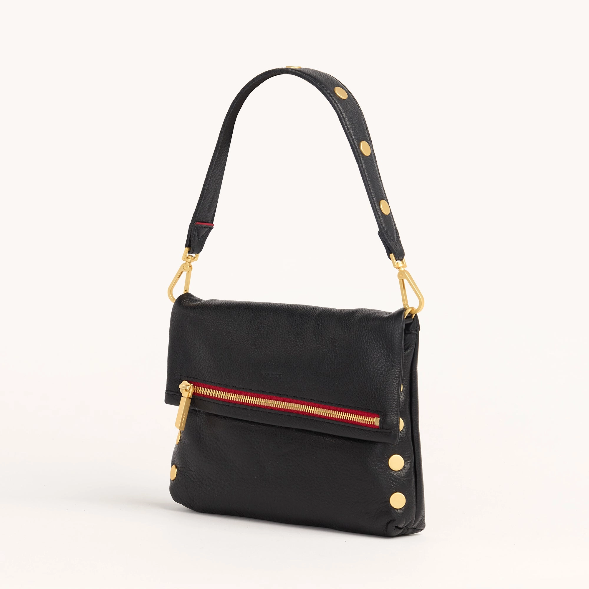 Riveted Shoulder Strap | Black Pebbled/Brushed Gold