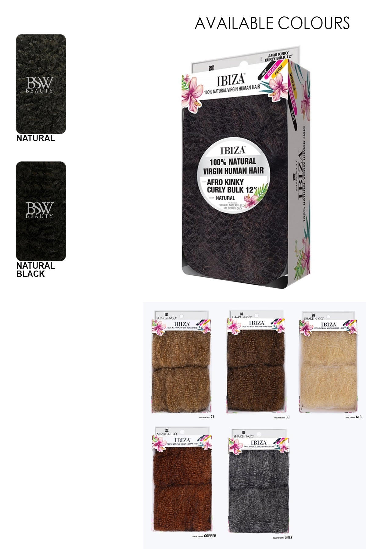 SHAKE N GO VIRGIN HUMAN HAIR IBIZA AFRO KINKY BULK 12"