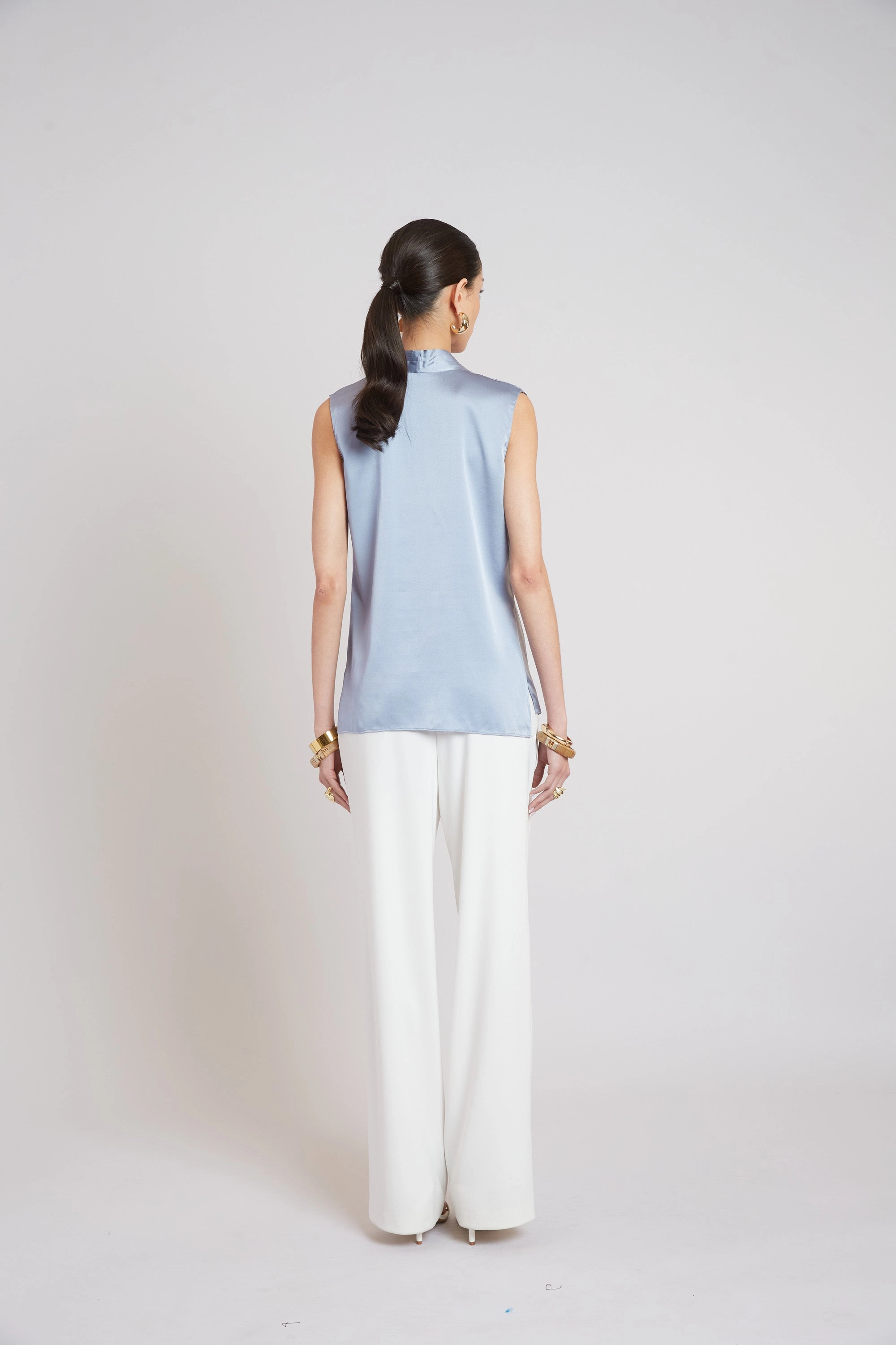 Sleeveless Silk Button Down Shirt
