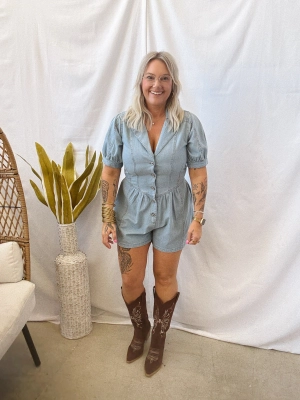 The Lovey Denim Romper-Light Wash