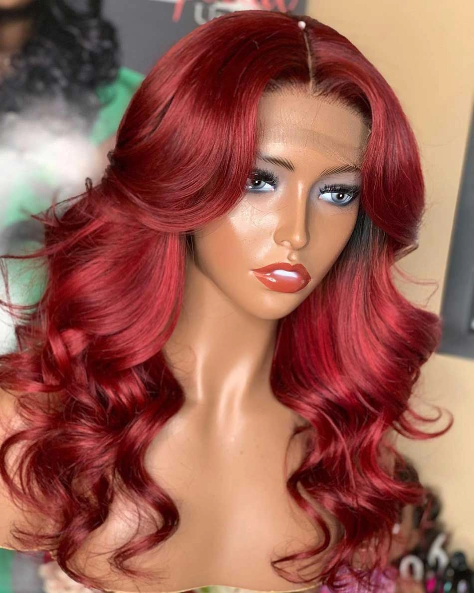 Tuneful Super Deal Red Colored Human Hair Wigs Christmas Wigs