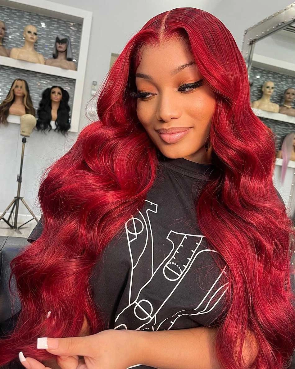 Tuneful Super Deal Red Colored Human Hair Wigs Christmas Wigs