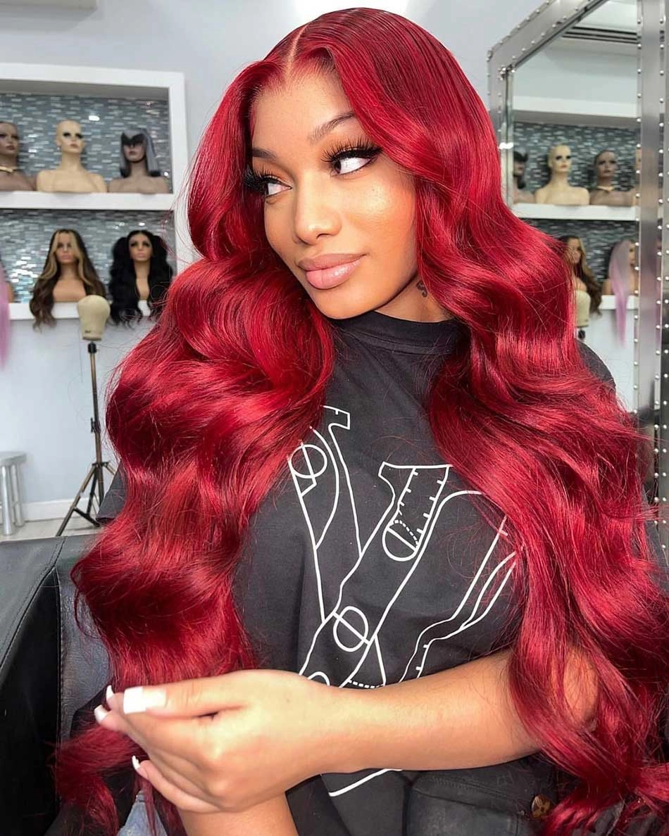 Tuneful Super Deal Red Colored Human Hair Wigs Christmas Wigs