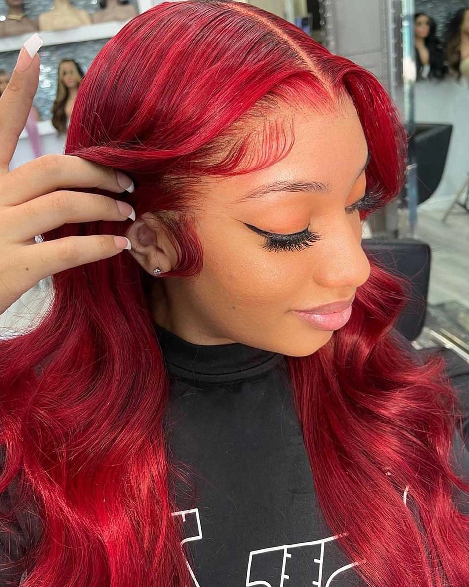 Tuneful Super Deal Red Colored Human Hair Wigs Christmas Wigs