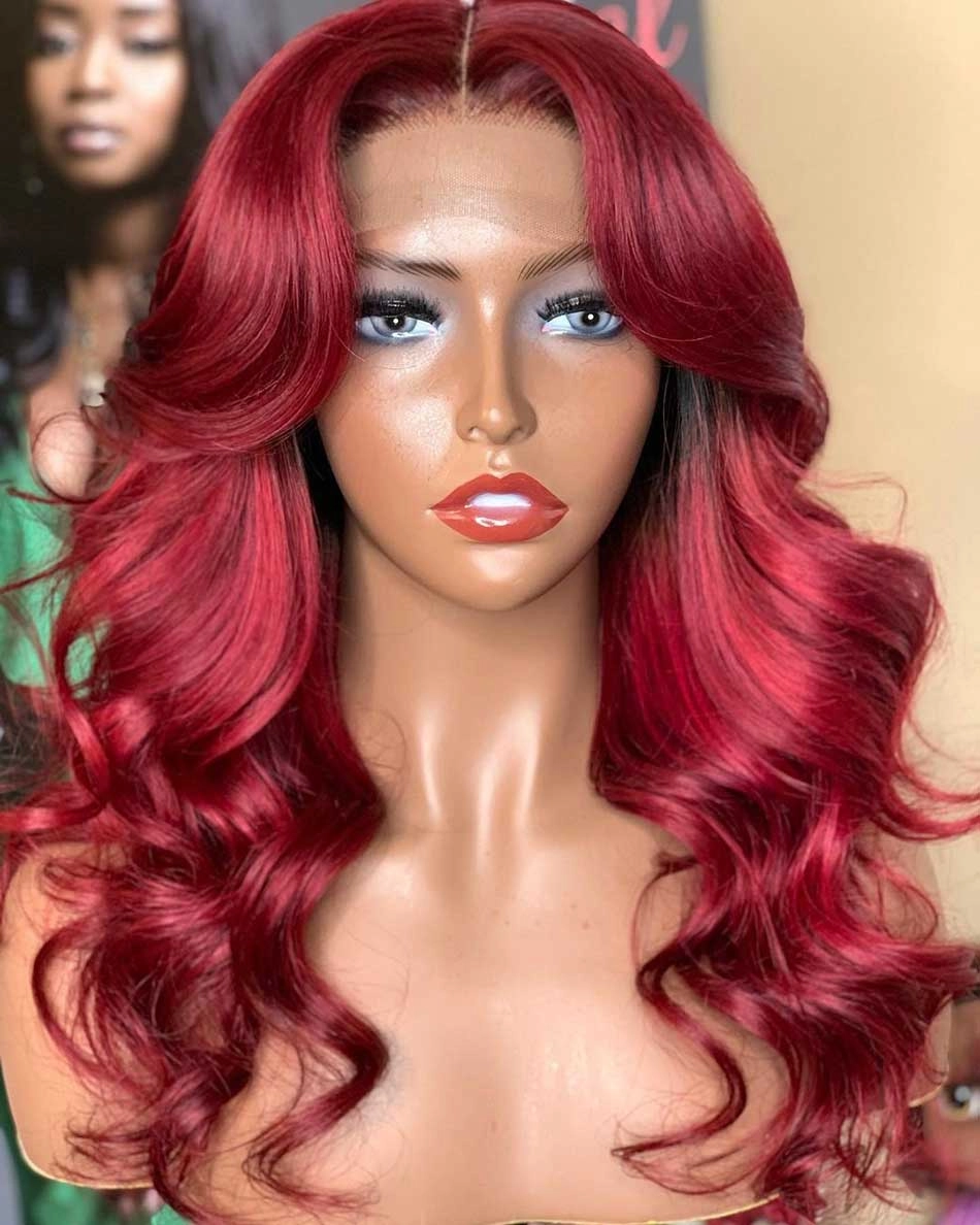 Tuneful Super Deal Red Colored Human Hair Wigs Christmas Wigs