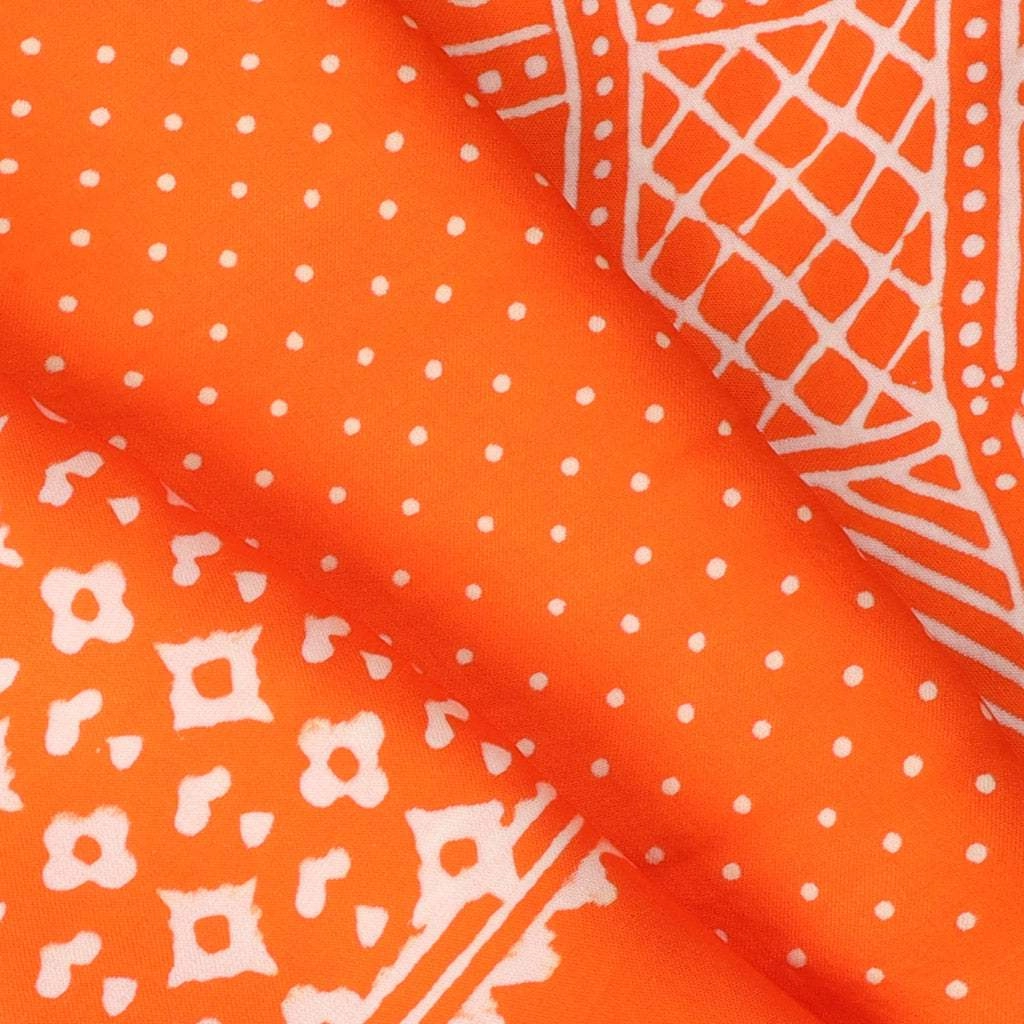 Vibrant Orange Printed Satin Silk Saree