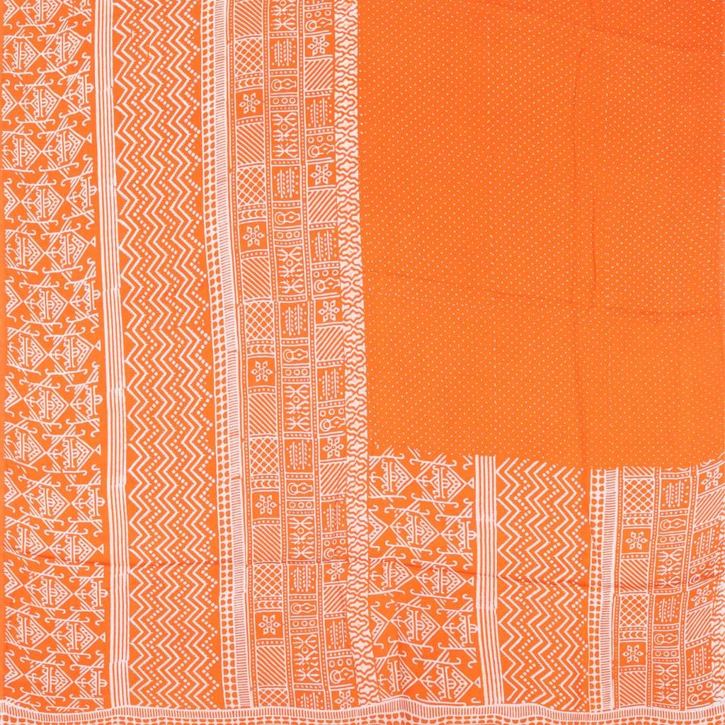 Vibrant Orange Printed Satin Silk Saree.