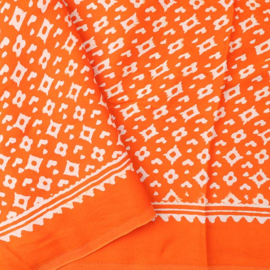 Vibrant Orange Printed Satin Silk Saree