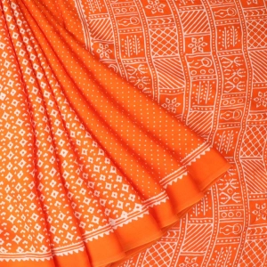 Vibrant Orange Printed Satin Silk Saree