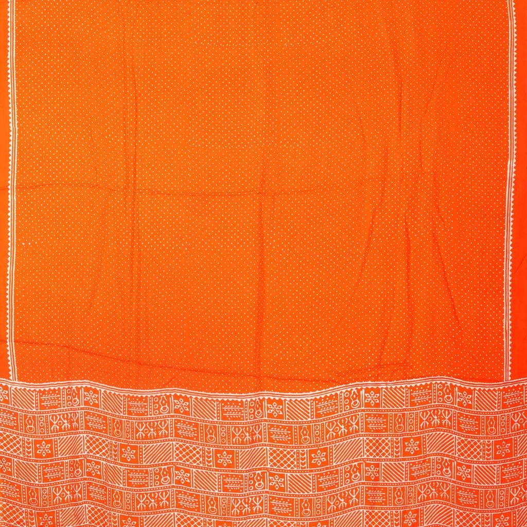 Vibrant Orange Printed Satin Silk Saree