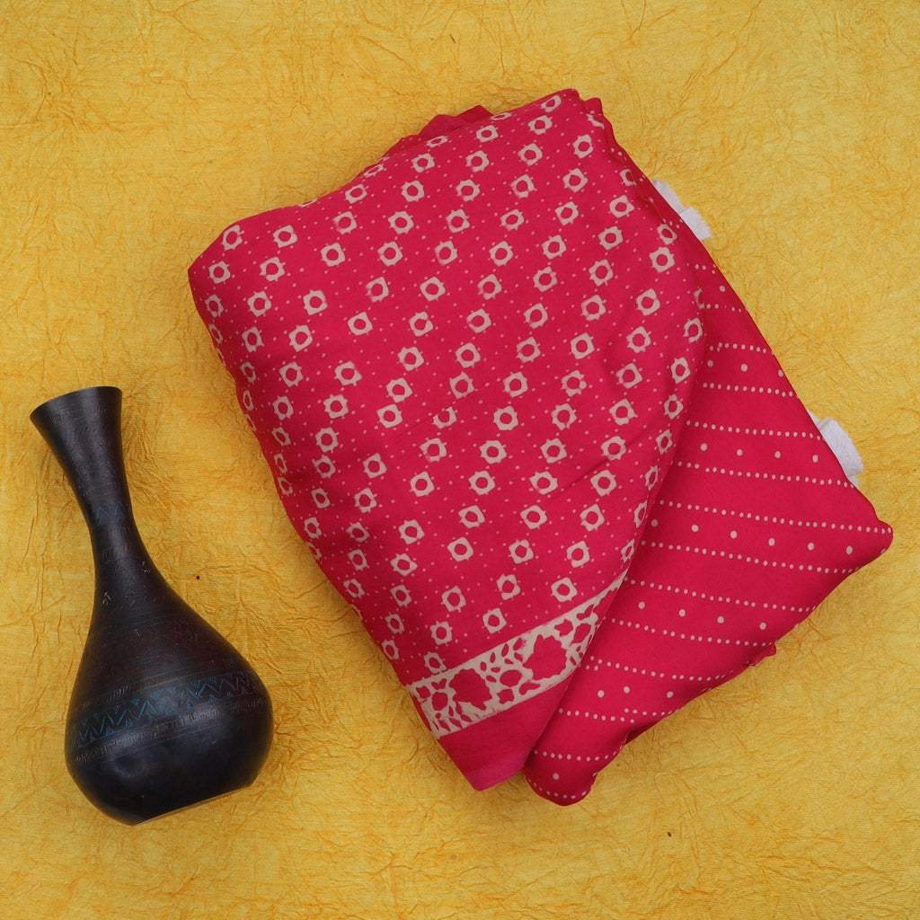 Vibrant Pink Printed Satin Silk Saree