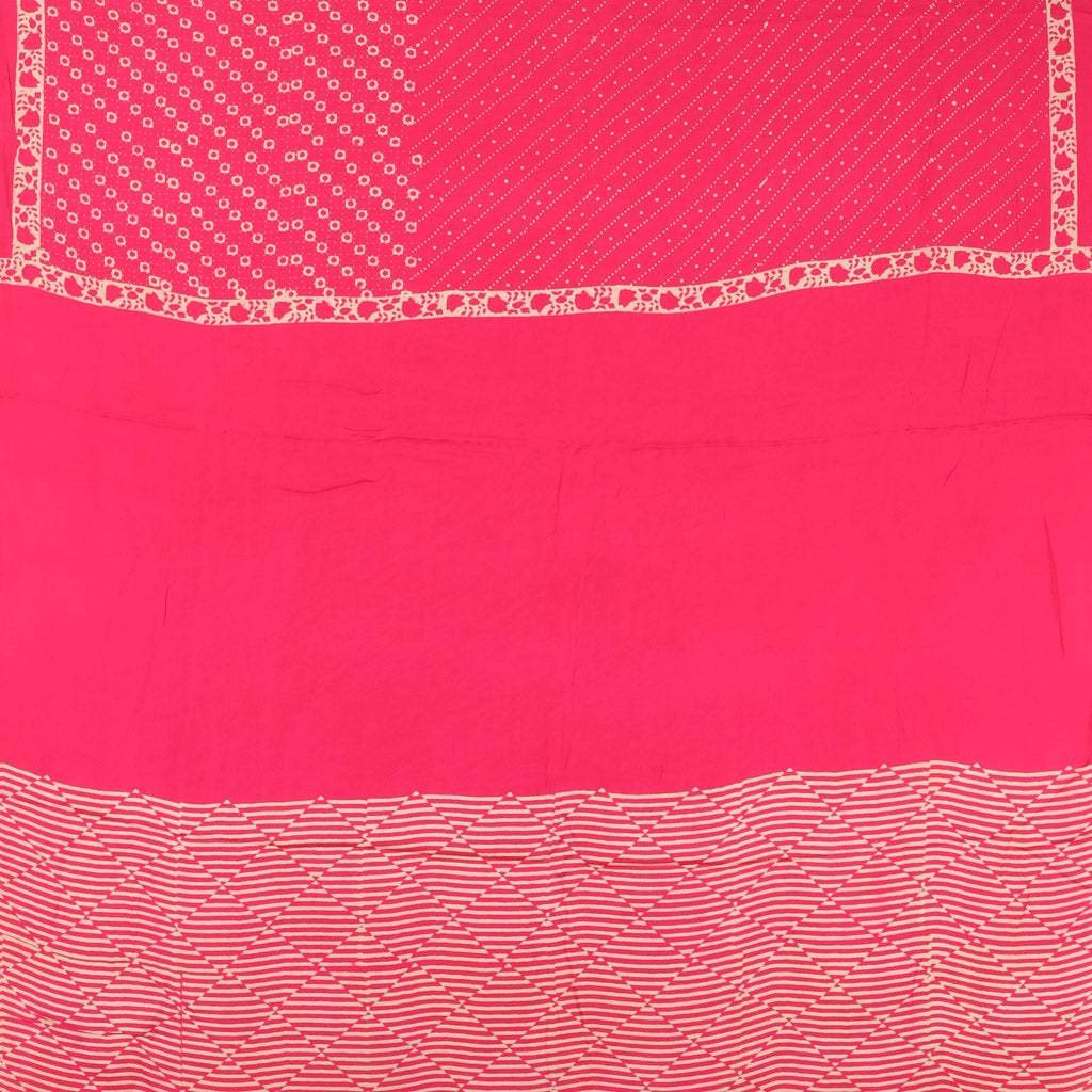 Vibrant Pink Printed Satin Silk Saree