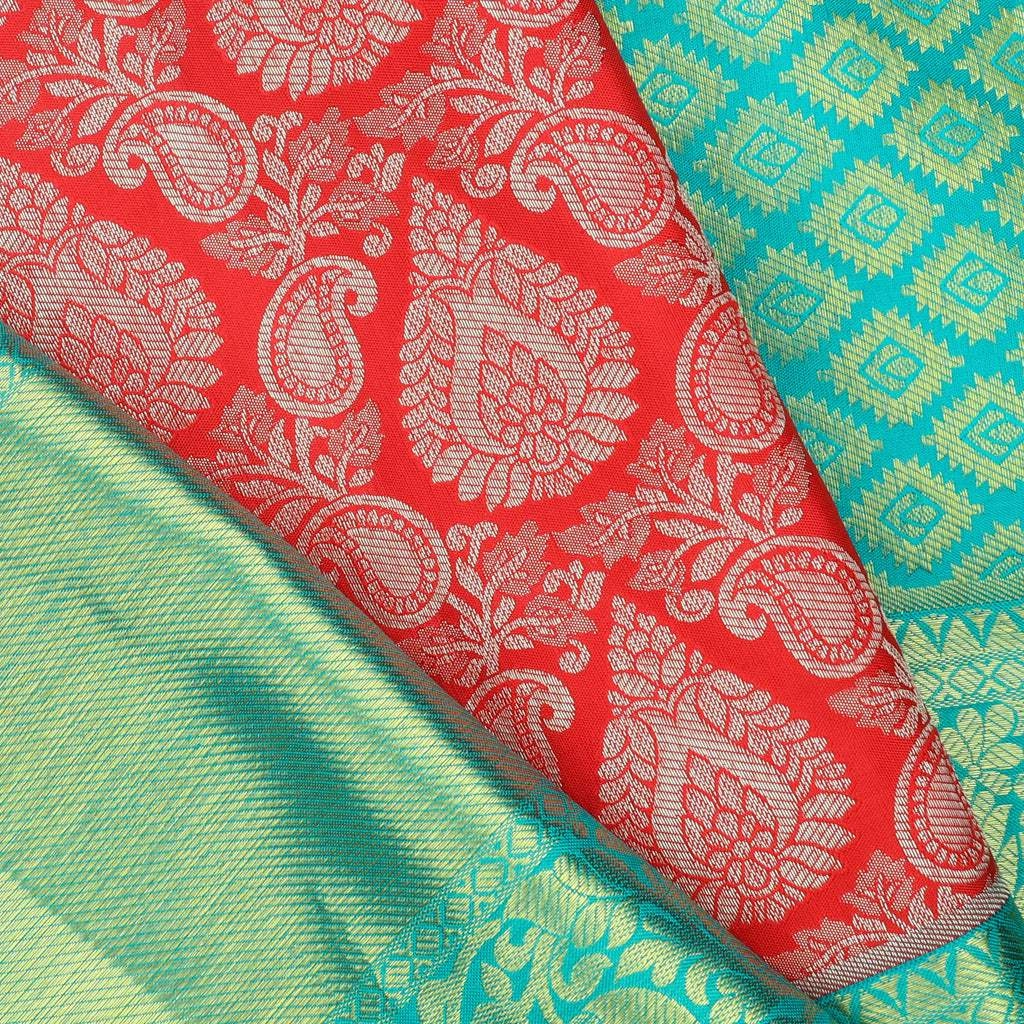 Vibrant Red Kanjivaram Silk Saree With Floral Jaal Design