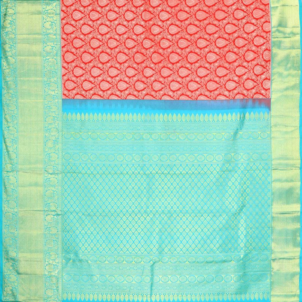 Vibrant Red Kanjivaram Silk Saree With Floral Jaal Design
