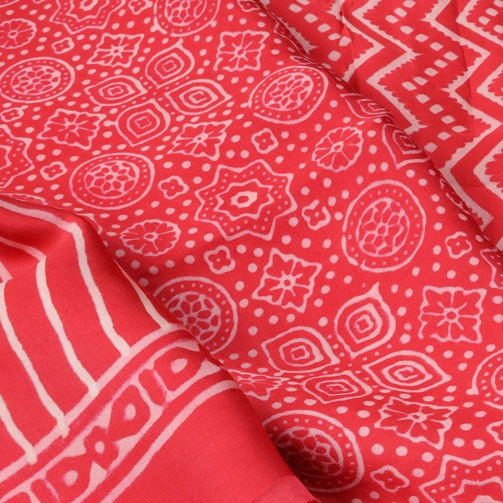 Vibrant Red Printed Satin Silk Saree