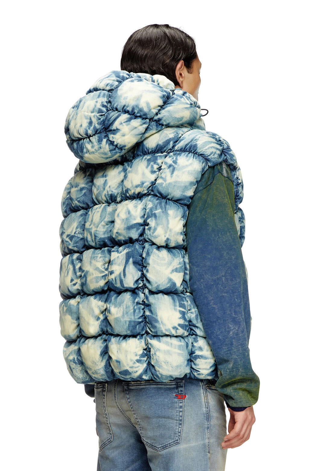 W-THYS Tie-dyed Denim Puffer Vest Blue
