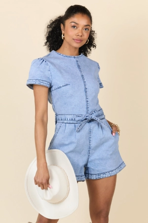 When's Intermission Denim Short Sleeve Romper