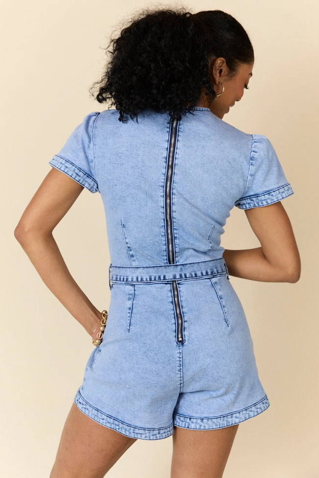 When's Intermission Denim Short Sleeve Romper