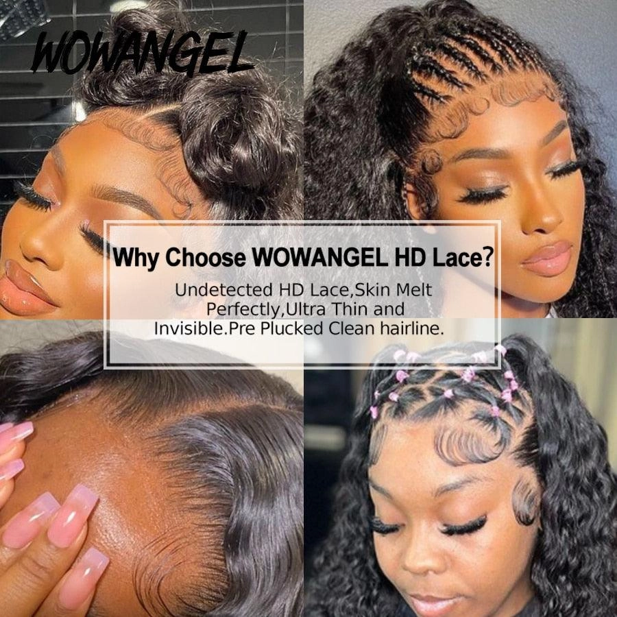 WOWANGEL 13x6 HD Lace Full Frontal Wig Water Wave Clean Hairline