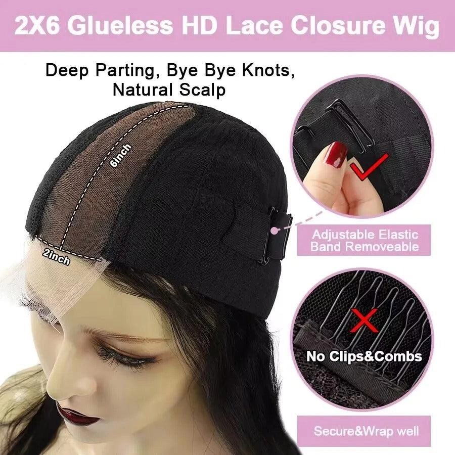 WOWANGEL 2X6 HD Lace Closure Wig Wear & Go Glueless Wig