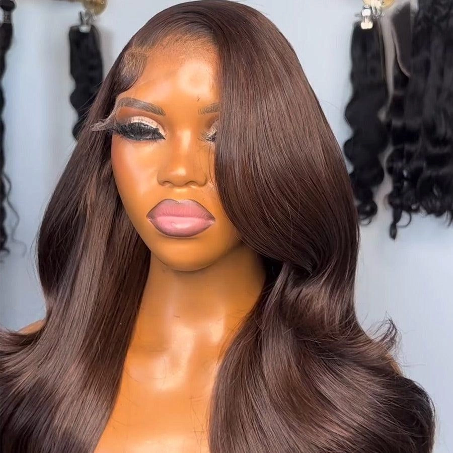 WOWANGEL 6x6 Skinlike Real HD Lace Closure Wig #4 Brown Color Body Wave