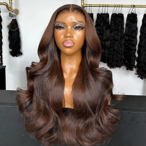 WOWANGEL 6x6 Skinlike Real HD Lace Closure Wig #4 Brown Color Body Wave