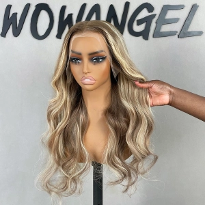 WOWANGEL Balayage Highlight Human Virgin Hair 13X6 HD Lace Full Frontal Wig