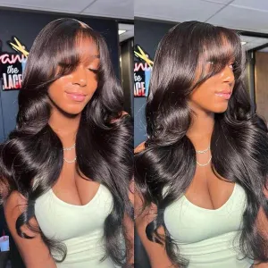 WOWANGEL Curtain Bangs Wig HD Lace 13X6 Full Frontal Wig Body Wave Pre Plucked