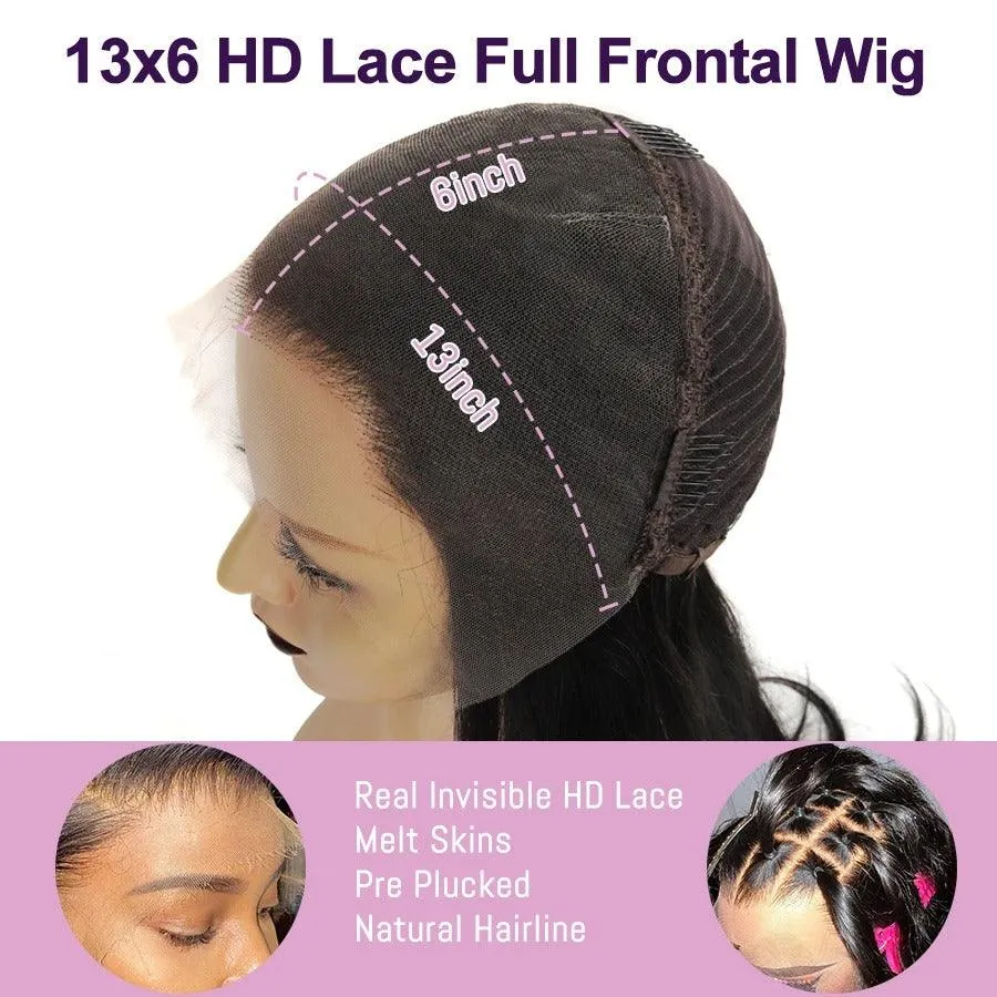 WOWANGEL Curtain Bangs Wig HD Lace 13X6 Full Frontal Wig Body Wave Pre Plucked
