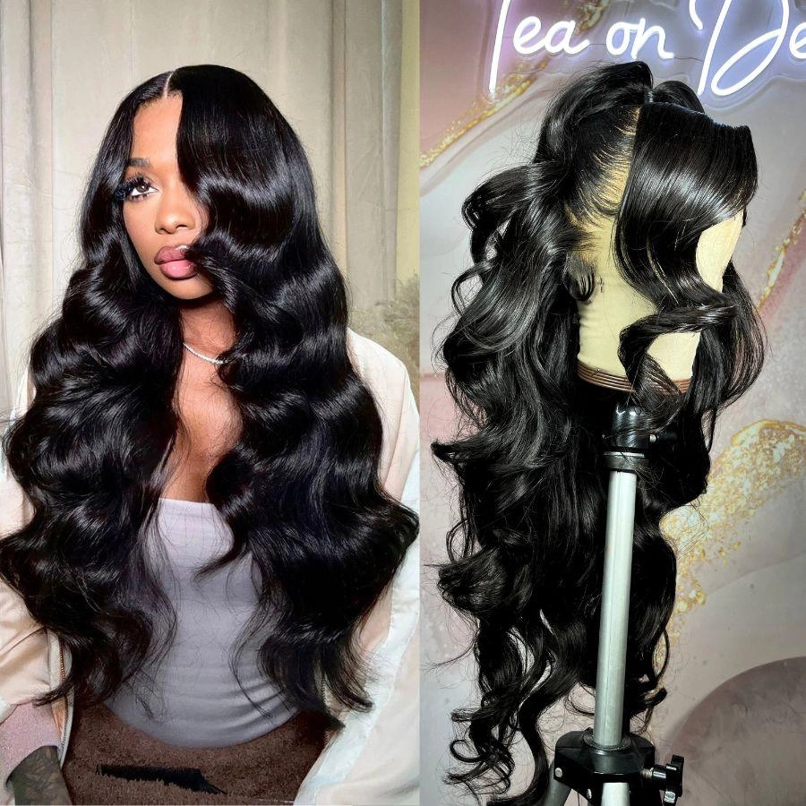WOWANGEL Jet Black 13X6 HD Lace Full Frontal Wig Clean Hairline Body Wave