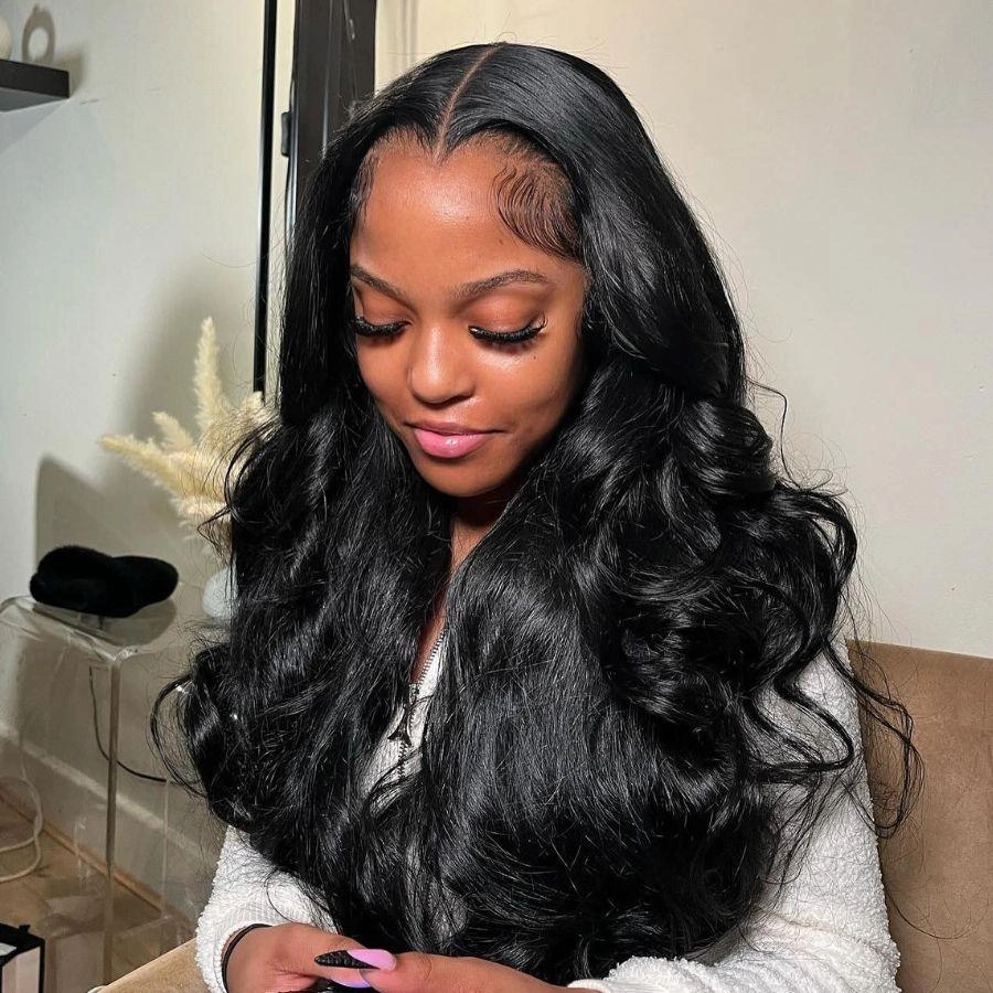 WOWANGEL Jet Black 13X6 HD Lace Full Frontal Wig Clean Hairline Body Wave