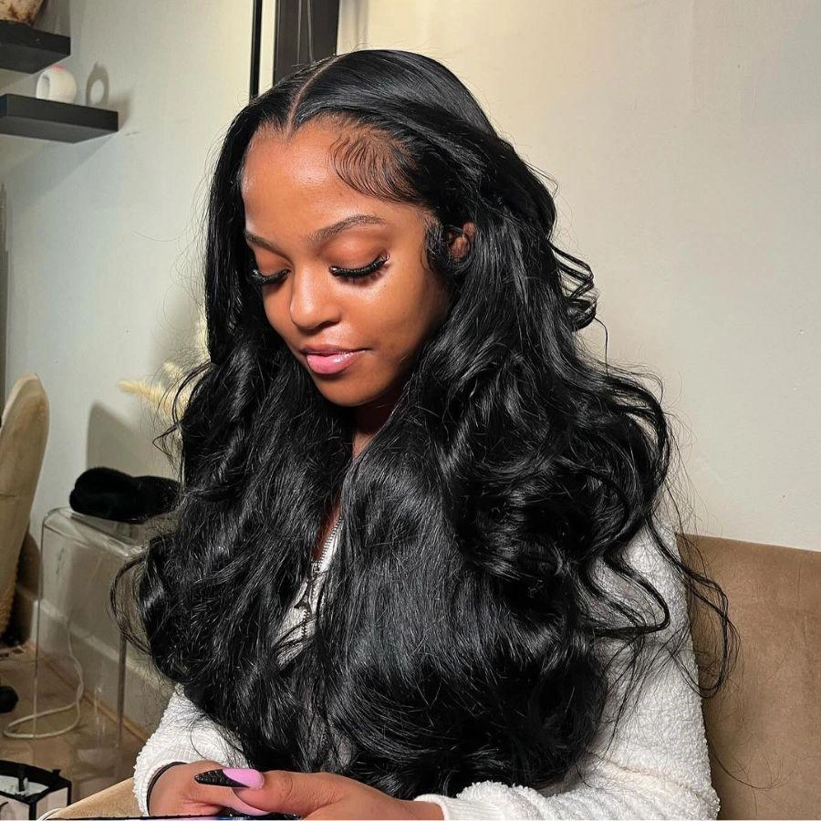 WOWANGEL Jet Black 13X6 HD Lace Full Frontal Wig Clean Hairline Body Wave