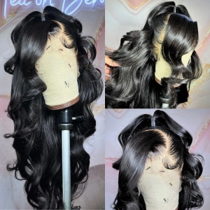 WOWANGEL Jet Black 13X6 HD Lace Full Frontal Wig Clean Hairline Body Wave