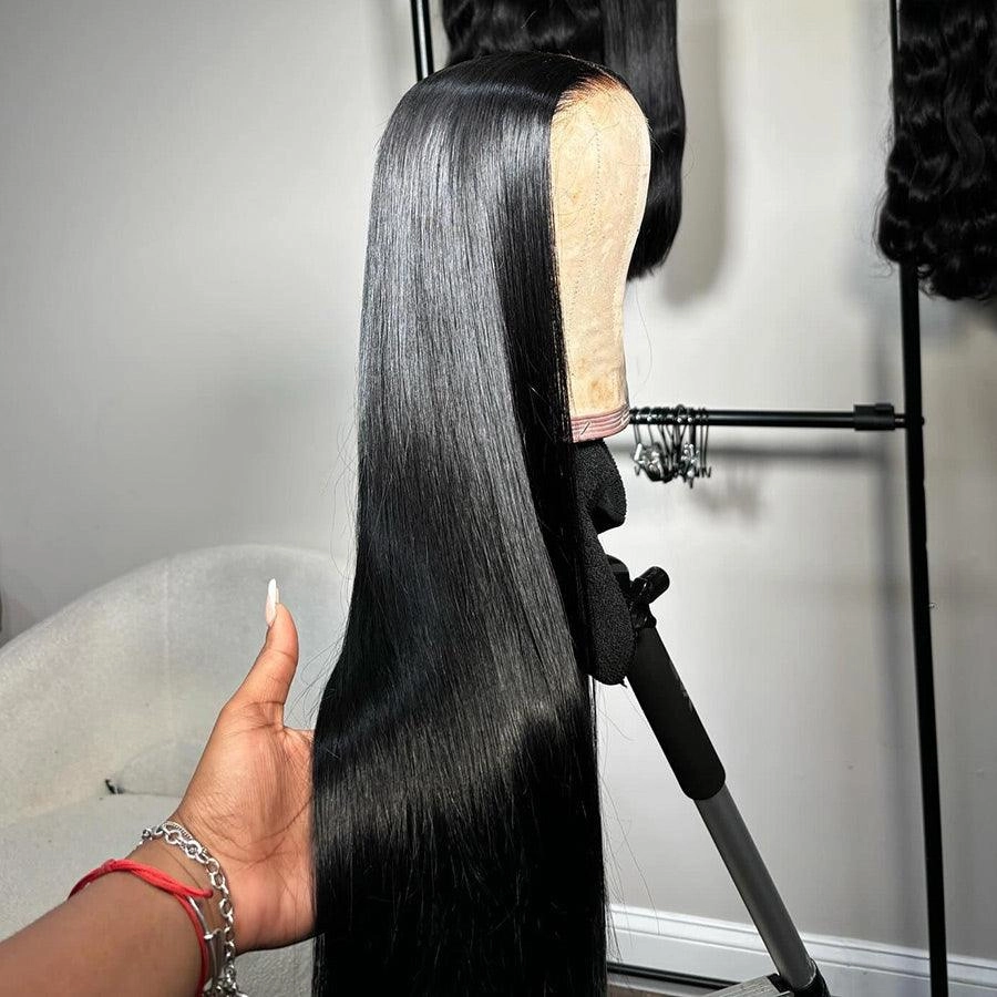 WOWANGEL Jet Black 13X6 HD Lace Full Frontal Wig Straight Clean Hairline