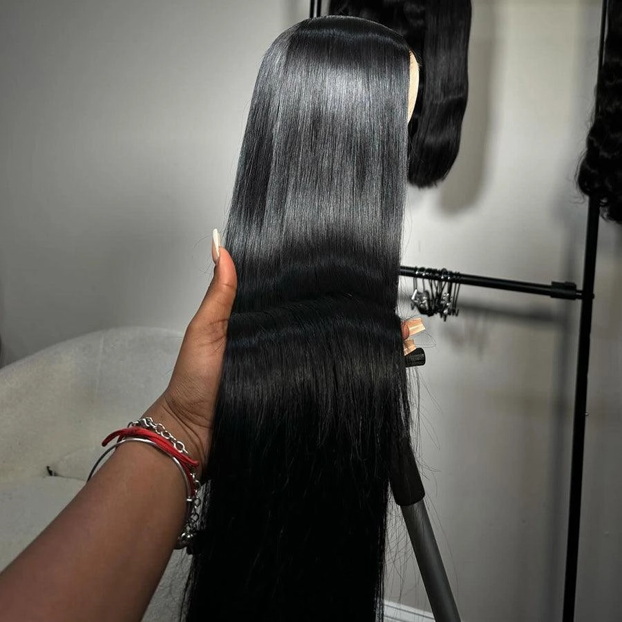 WOWANGEL Jet Black 13X6 HD Lace Full Frontal Wig Straight Clean Hairline