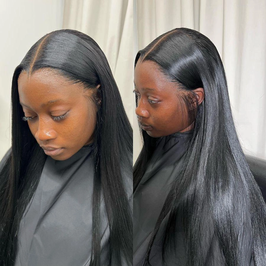 WOWANGEL Jet Black 13X6 HD Lace Full Frontal Wig Straight Clean Hairline