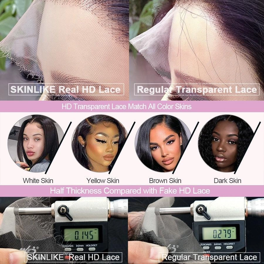 WOWANGEL Skinlike Real HD Lace 13X6 Full Frontal Wig Loose Deep Wave Pre Plucked