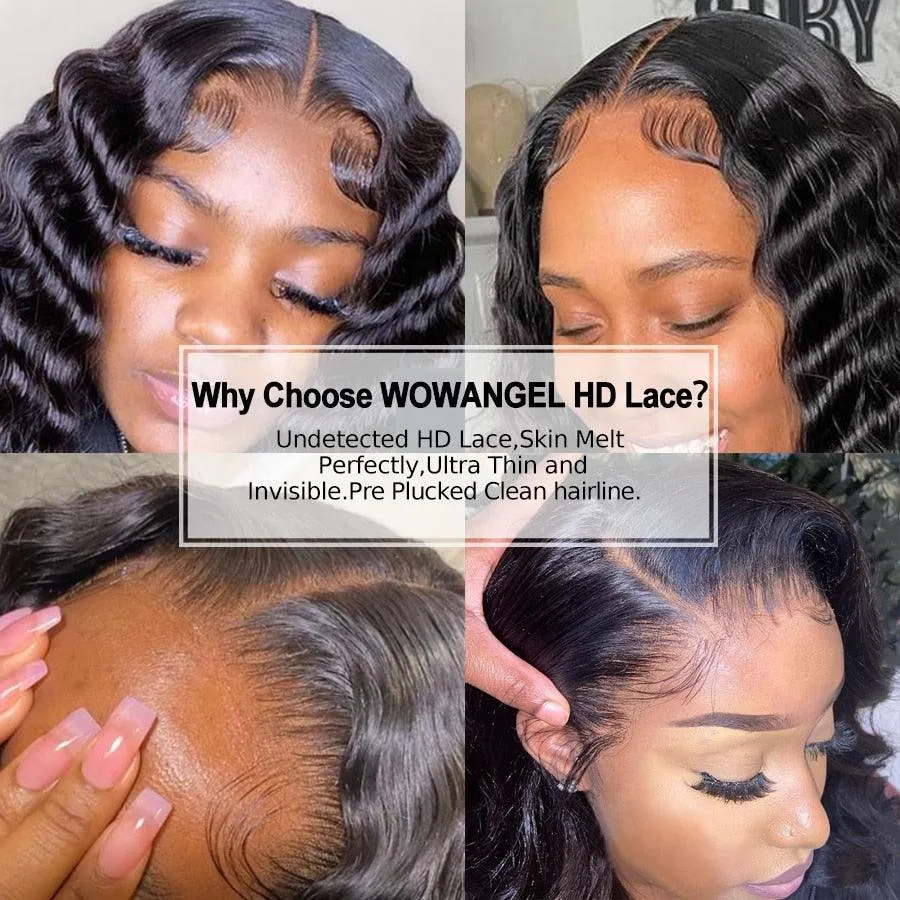 WOWANGEL Skinlike Real HD Lace 13X6 Full Frontal Wig Loose Deep Wave Pre Plucked